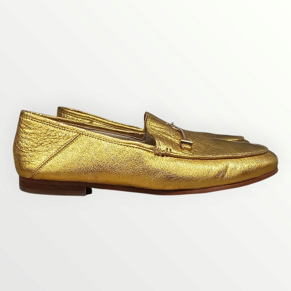 SAM EDELMAN Lior Metallic Gold Leather Horsebit Flat Loafers 8M - Picture 2 of 8